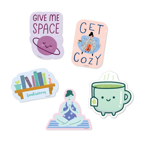 introvert sticker pack tea yoga bookworm cozy give me space
