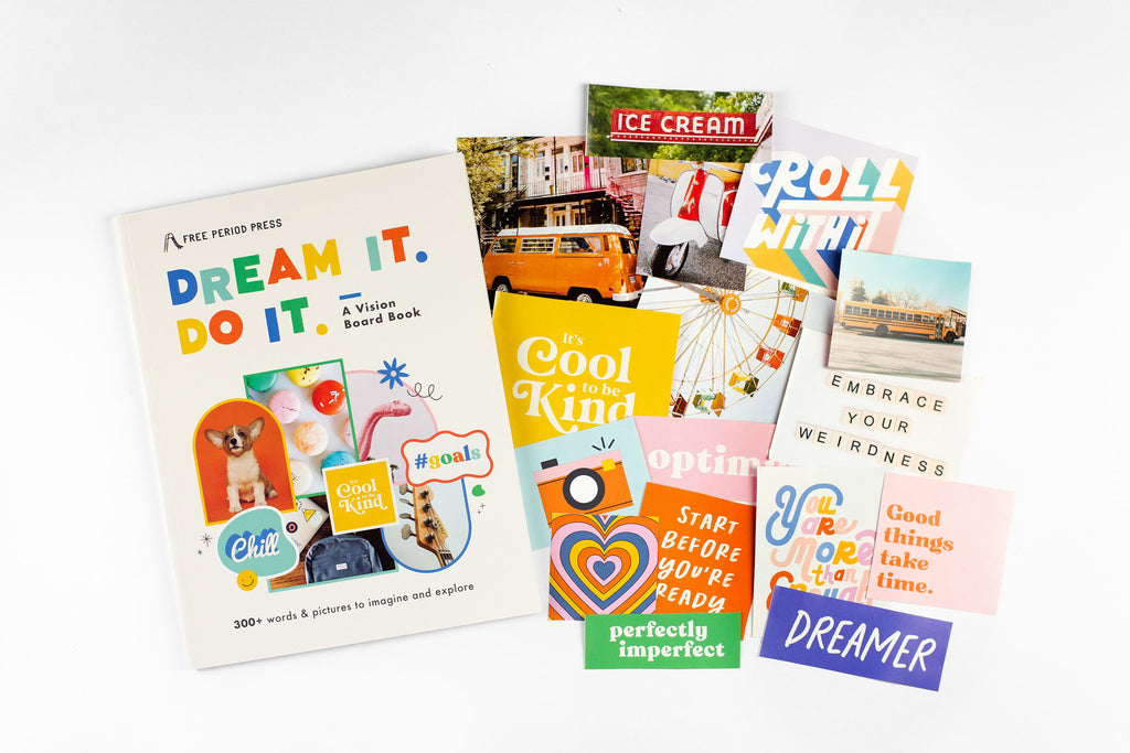 Free Period Press Vision Board Book, 700+ Words & Images in All Categories, for Visualizing Your Life Goals & Dreams, Playful