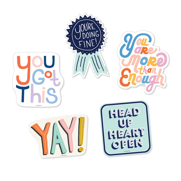 motivational sticker pack you got this you're doing fine you are more than enough head up heart open yay!
